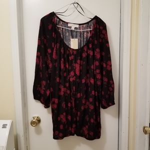 Michael Kors Black & Red Floral Top
